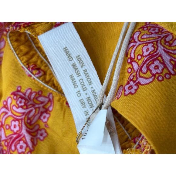 Cool Change Womens Yellow Red Paisley Elastic Waist Ruffle Hem Midi Skirt Size S - Picture 6 of 8